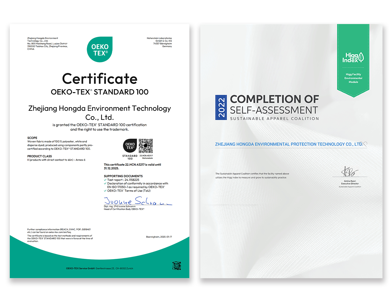 Certifications for Fluorine-free Waterproof Oxford Fabric-HongdaTEX